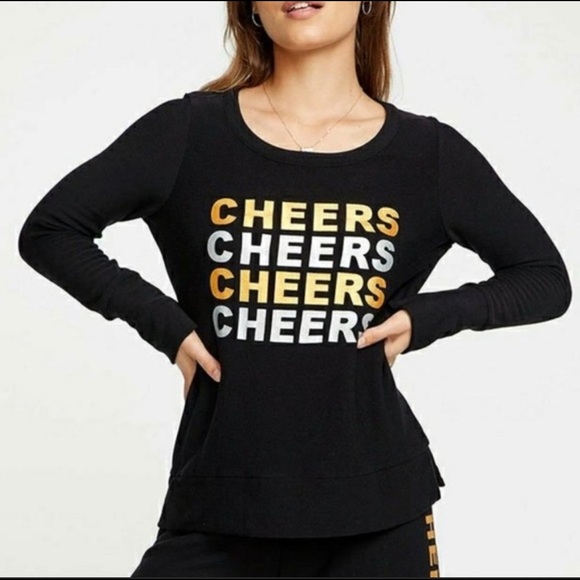 NWT Chaser CHEERS Crewneck Lightweight Pullover Graphic Sweatshirt Sz. M - Picture 1 of 2